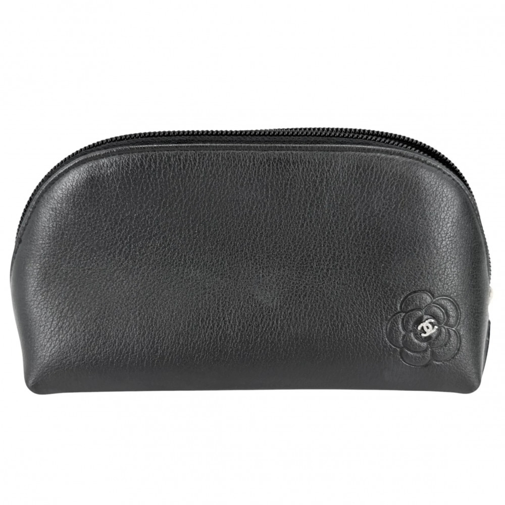 CHANEL Black Leather Logo Pouch